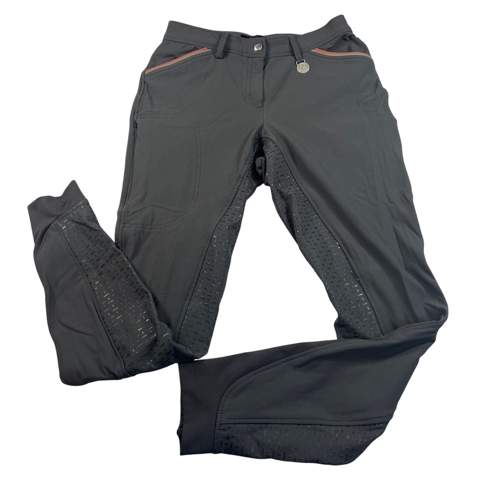 HKM‎ Riding Breeches Equestrian Pants Dark Gray US 26 Full Seat Silicone Grip